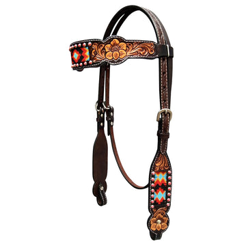 Bar H Equine Genuine Western American Leather Horse Premium Headstall & Breast Collar Set
